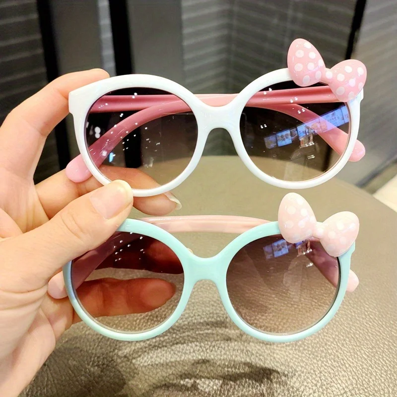 Color Block With Bow Decor Large Frame Sunglasses children sunglasses kids sunglasses cosplay sunglasses party sunglasses fashion sunglasses Teens Boys Girls Outdoor Party Vacation Travel kids eyewear