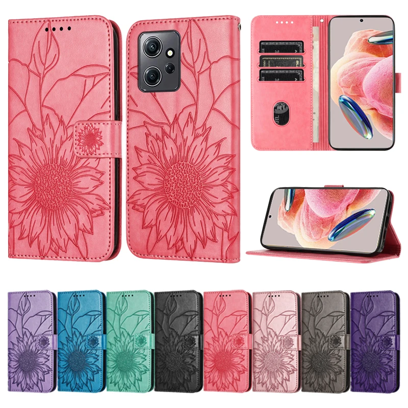 

Wallet Embossed Sunflower Leather Cover For Xiaomi 12 12T 11T Pro Redmi Note 12S 12 Pro 11S 10 Pro 9 Pro 8T 7 Pro Poco X5 X3 M3