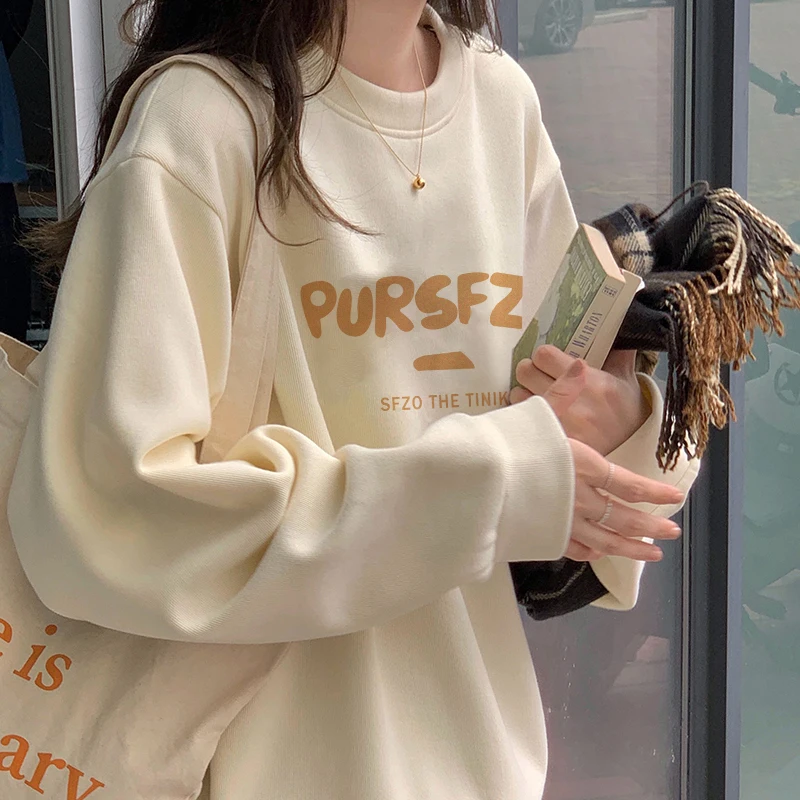 

Autumn Oversized Pullovers Women Long Sleeve 3XL Plus Size Hoodies Casual O Neck Letter Print Sweet Girls Tops