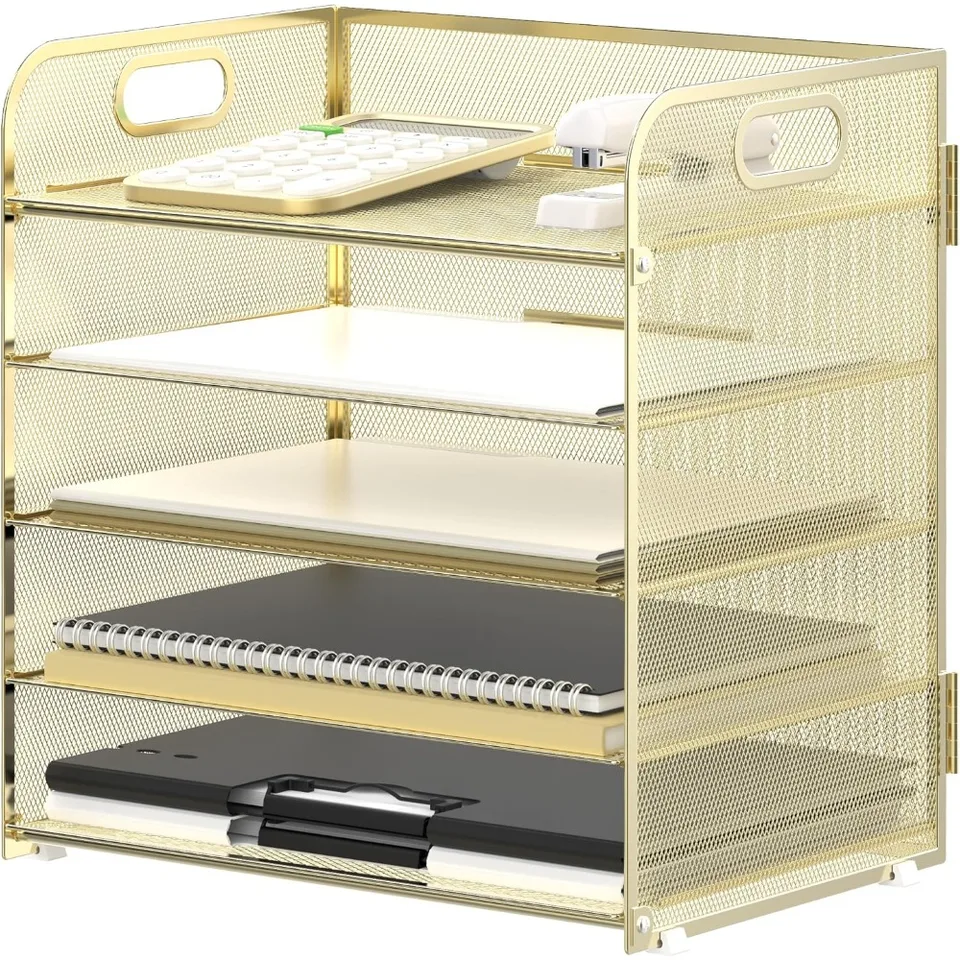 Mesh Desk Paper Organizer with Handle Trays