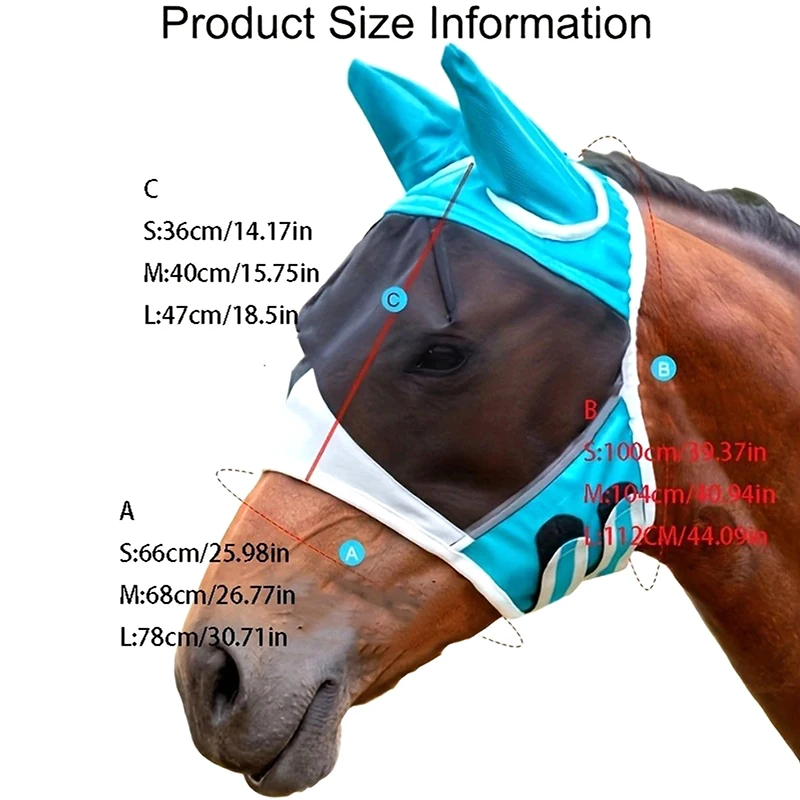 Horse Mask Stretchy Adjustable Breathable Anti-uv Anti-mosquito Horse Hood Mesh Fly Protective Cover Equestrian Equipment 6