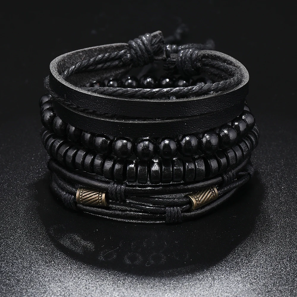 Punk Leather Bead Bracelet for Men leather bracelet beaded bracelet