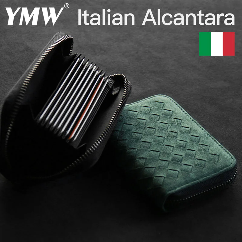 

YMW ALCANTARA Weave Card Holder Bag Luxury Women & Man Artificial Leather Slim Card Zipper Wallet Small Thin Card Package