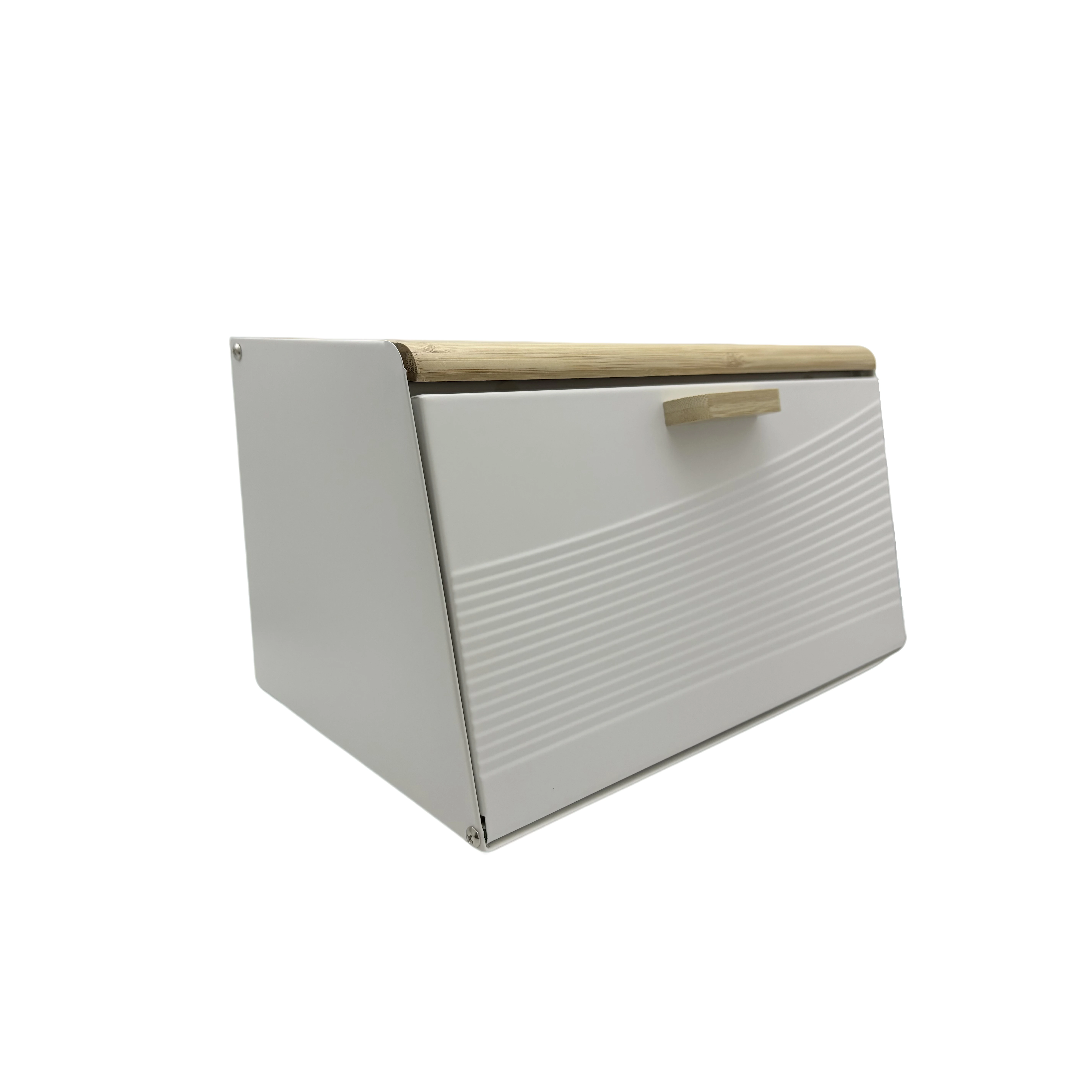 מכסה במבוק, גוף מתכת, קופסת לחם מטבח דו דלת, קופסת אחסון למטבח (שחור, לבן)