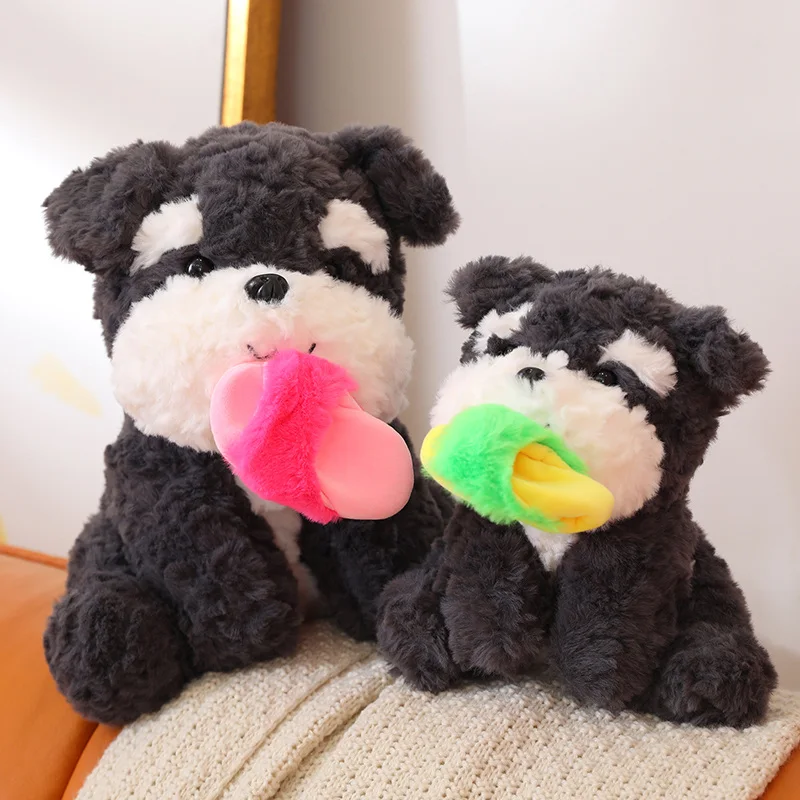 Creative Adorable Fluffy Slippers Dog Stay Wire Plush Toy Stuffed Soft Lifelike Animals Puppy Baby Appease Doll for Kids Gifts