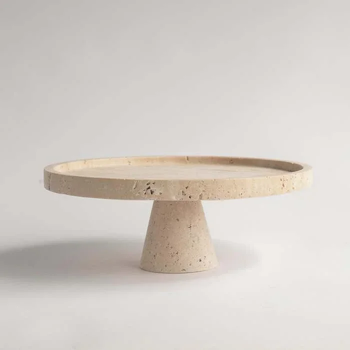 Hot Selling Natural Marble Stand Decorating Marble Round Wedding Cake Pastry Stand For Baking Travertine Cake Stand 5