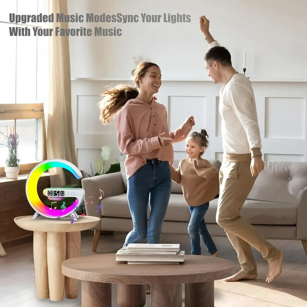 Multifunctional Night Light Wireless Charger & Bluetooth TF Speaker & Alarm Clock For iPhone 16 Samsung Xiaomi Mini G Atmosphere