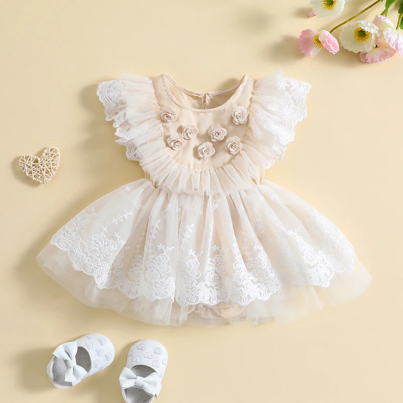Princesses Dresses Baby Girls Flower Lace Tulle Baby Dress Summer
