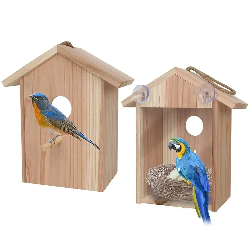 

Rear Birdhouse Perch Transparent For Easy Blue Wood Watch Birds With Designed Weatherproof Window House Nest Bird