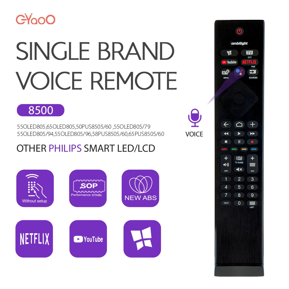 VINABTY 398GM10BEPHN0040SY Telecomando di sostituzione vocale compatibile con Philips 4K UHD LED Android TV 65OLED936/12 48OLED936/12 55OLED806/12 65OLED806/12 48OLED806/12