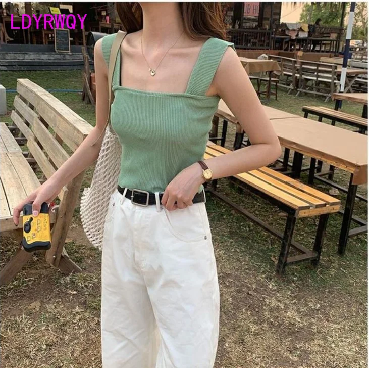 

camisole ，Short versatile knitted sleeveless top with suspenders Tanks