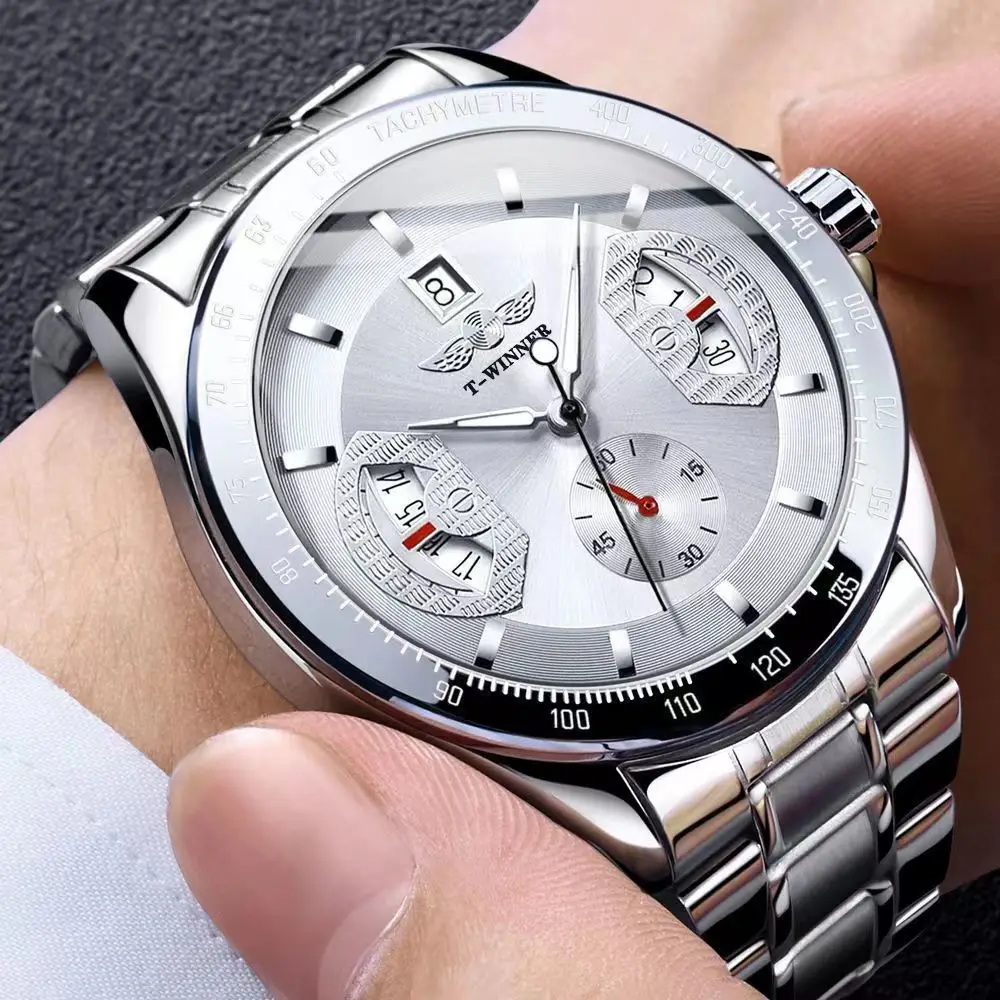 New Car Concept Calendar Fully Automatic Mechanical Watch for Men, Hollow Steel Band, Waterproof, Luminous, Fashionable Business Trendy Men's Watch