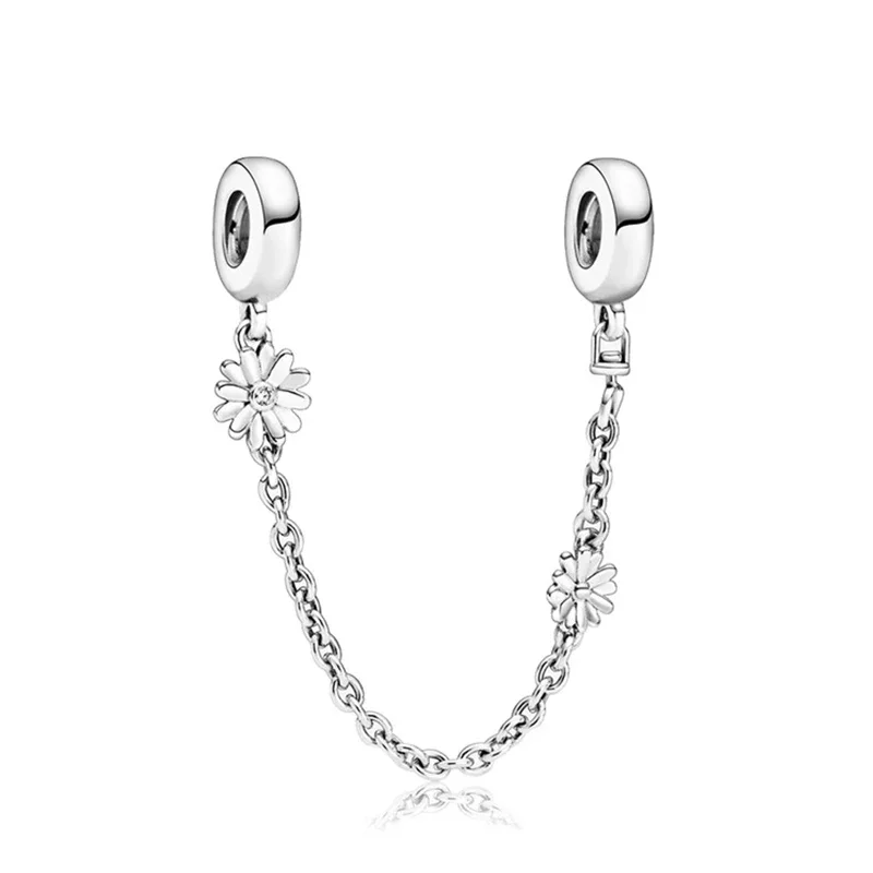 

Fit Pandora Daisy Flower Safety Chain Charm for Jewelry Making Silver Color Butterfly Beads Women Girls Bracelet Accessories DIY