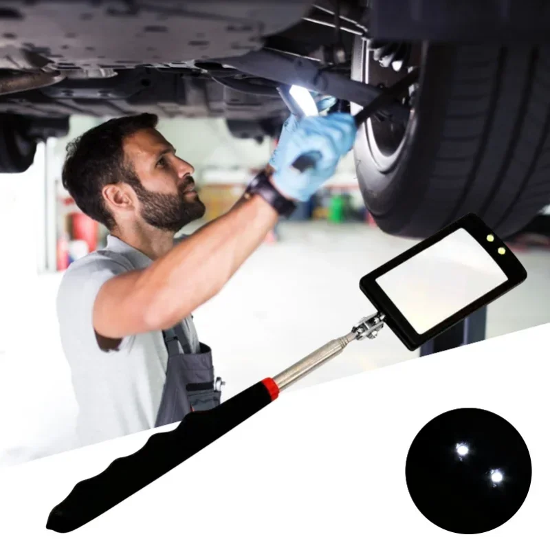 360° Inspection Mirror LED Light Telescoping Mirrors Extend Mechanic Tools Inspection Mirror Telescopic Handle Repairing Tools 2