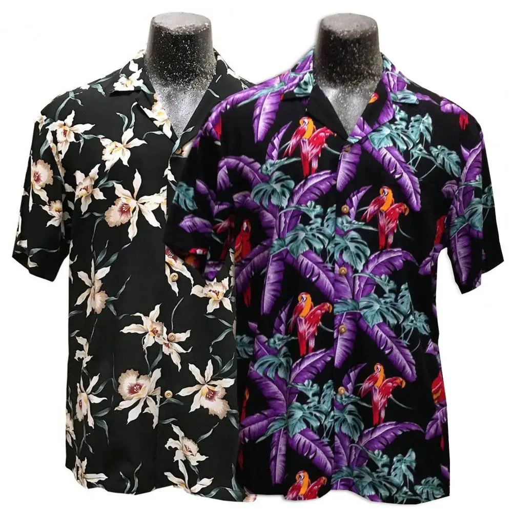 Men Shirt Exquisite Pattern Sweat Absorption Cotton Hawaiian Print Summer Casual Shirt Men Garment Birthday Gift