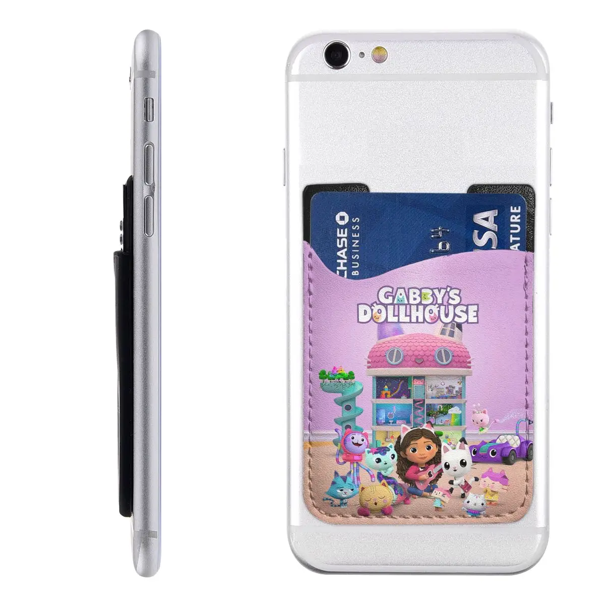 Custom Gabbys Dollhouse Cartoon Back Card Holder Mercat Cats Animals Mobile Wallet Case Stick On