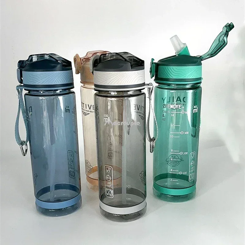 800ml Sports Water Bottle with Straw for Camping Hiking Outdoor Plastic Transparent BPA Free Sports Water Bottle,Plastic Water Bottle,Sports Bottle,Water Bottle