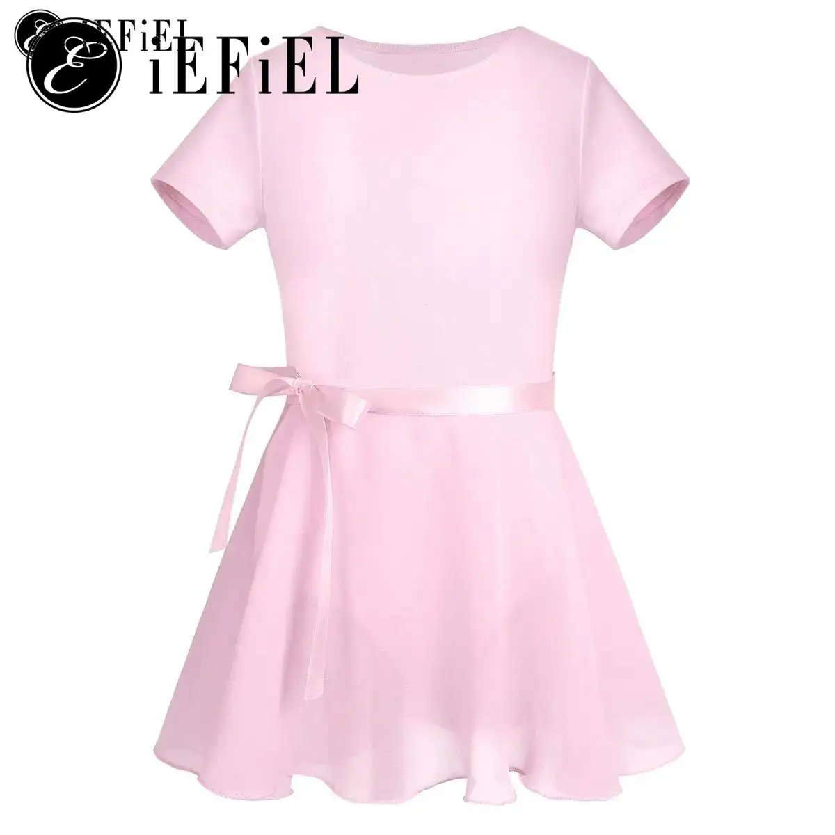 

Балетные костюмы для девочек 2 шт. однотонные гимнастические трико с коротким рукавом и шифоновой юбкой