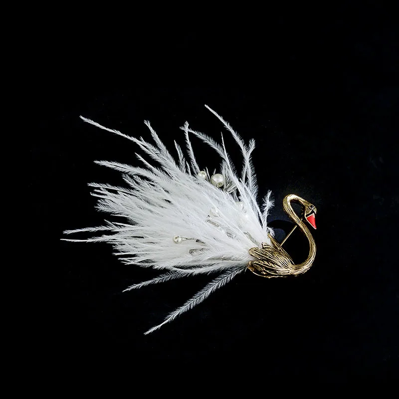 Vintage Feather Swan Brooch Pin For Women Girls Fashion Shell