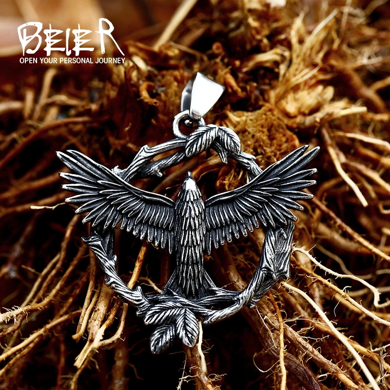 Beier Norse Raven Viking Jackdaws Collana Con Ciondolo Albero Della Vita Crow Viking Amuleto Vintage Eagle Men Chain Bp8-850