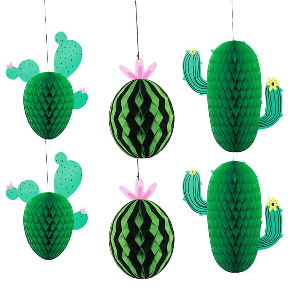 

6 Pcs Cactus Ornament Desktop Honeycomb Decor Table Paper Decors Centerpiece Hanging Party Ornaments for Wedding Decorations