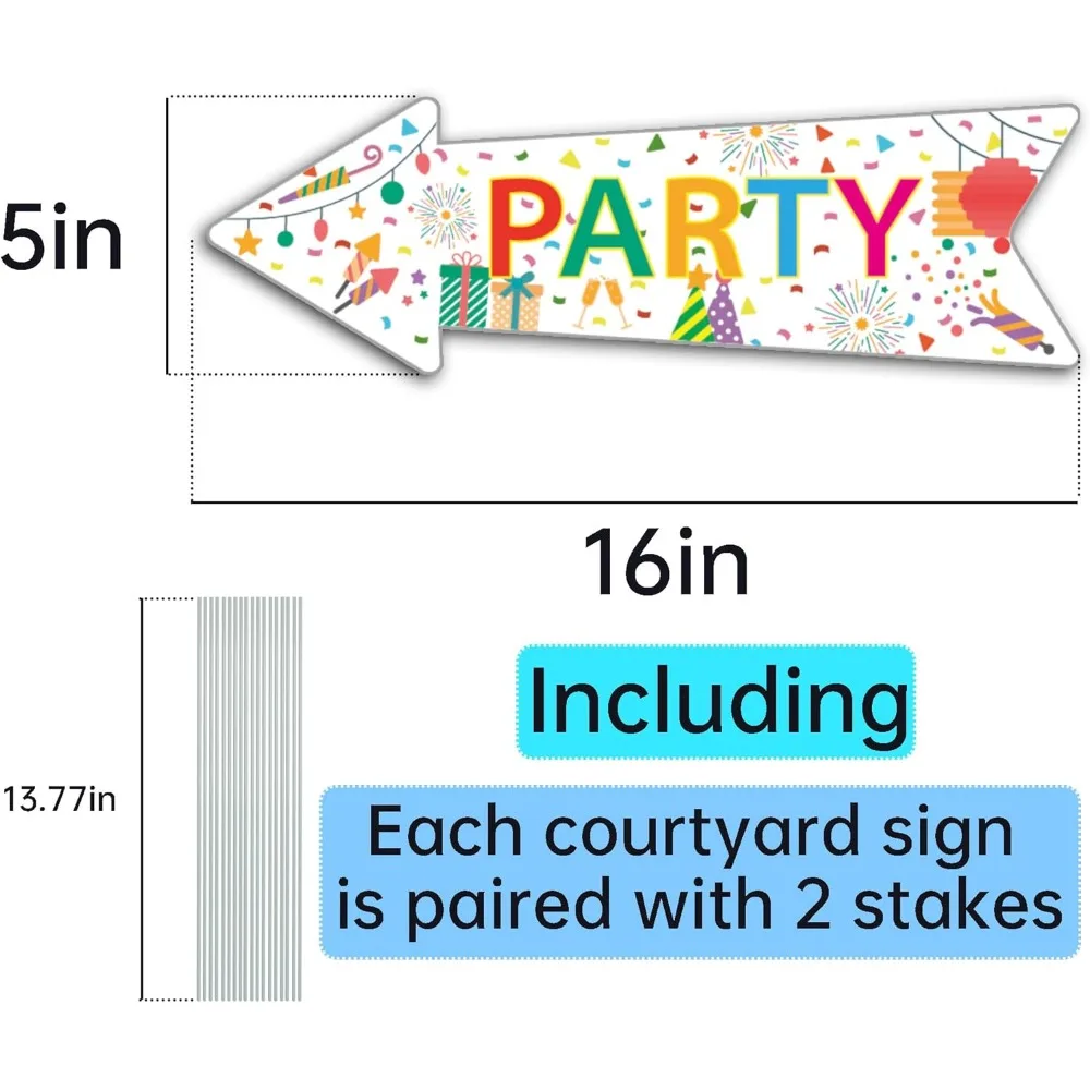 Party sign with pile, 16" by 5"-Double-sided sign-Corrugated plastic Colored