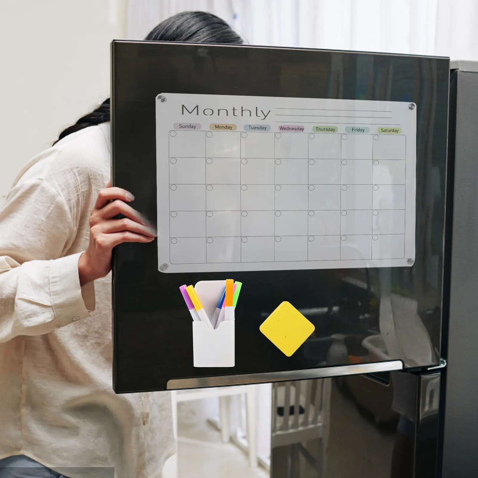 자석 아크릴 플래닝 보드 투명 냉장고 메시지 보드 일정 알림 홈 오피스용 드라이 이레이즈 화이트보드 캘린더