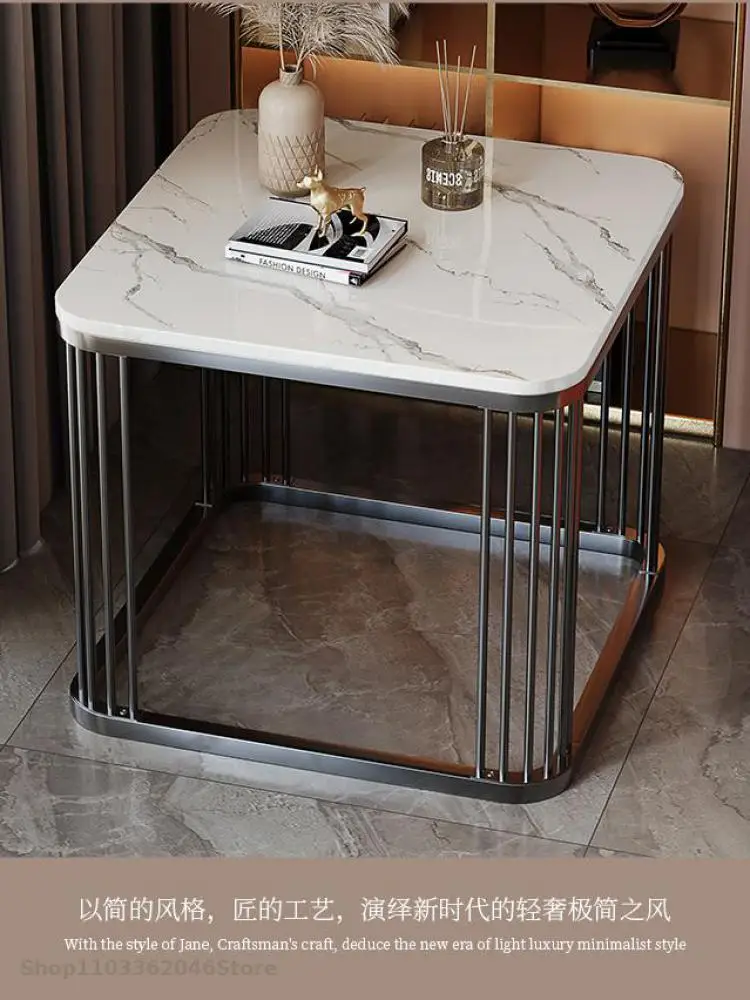 Rock Slab Side Table Small Square Table Rental House Living Room Sofa Corner Marble Side Cabinet Tea Balcony Small