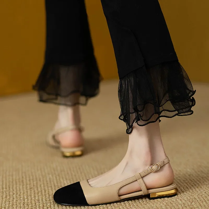 Women Slingback Sandals Retro Bucklr Strap Low Heel Concise Female Shoes Leisure Outdoor
