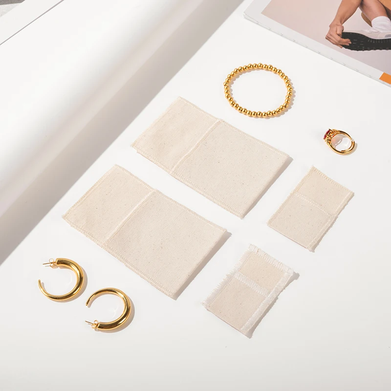 Custom Earring Ring Necklace Bracelet Packaging 8x10cm 10x10cm 14x14cm  20x15cm Organic Cotton Jewelry Pouch Bag