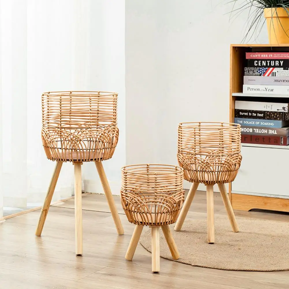 Flower Stand Good Supporting Drop-resistant Imitation Rattan Flower Shelf High Foot Free Standing Bonsai Rack Living Room Supply 2