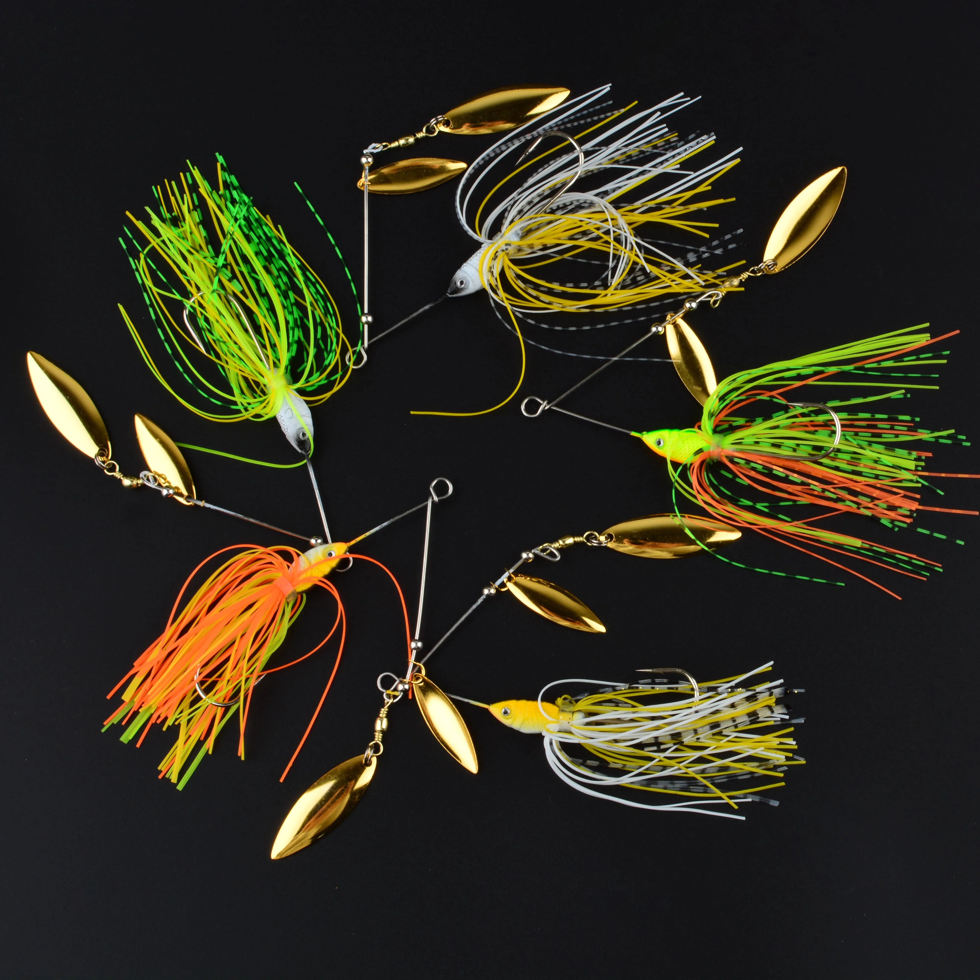 5 Stück Metall-Spinnerbait-Köder, Angelköder, bunte Spinnerbaits, attraktives Schwanzdesign, langlebige Spinnerbaits, scharfer Haken – Detail 11