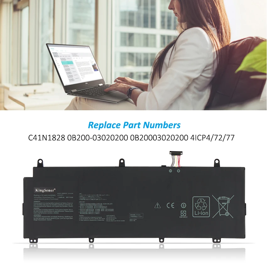 Kingsener C41n1828 Bateria do Portátil para Asus Rog Zephyrus s Gx531gw Gx531gv Gx531gwr Gx531gx Gx531gxr Gx531gv-es003t 15.44v 60wh - Imagem 3