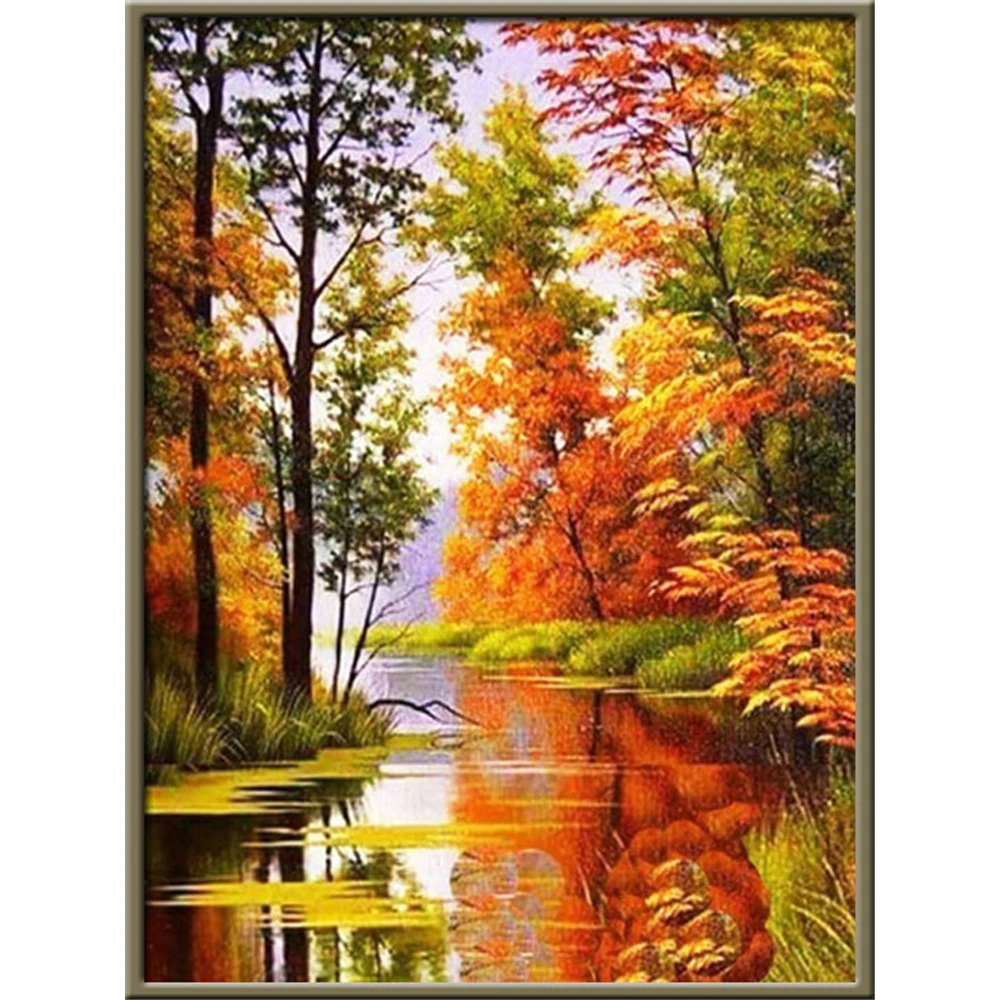 Meian Tree Scenery Landscape 11/14CT Cotton Thread Printed Canvas Cross Stitch Embroidery Kits Needlework Home Decoration Gift cross stitch kit,cross stitch tools