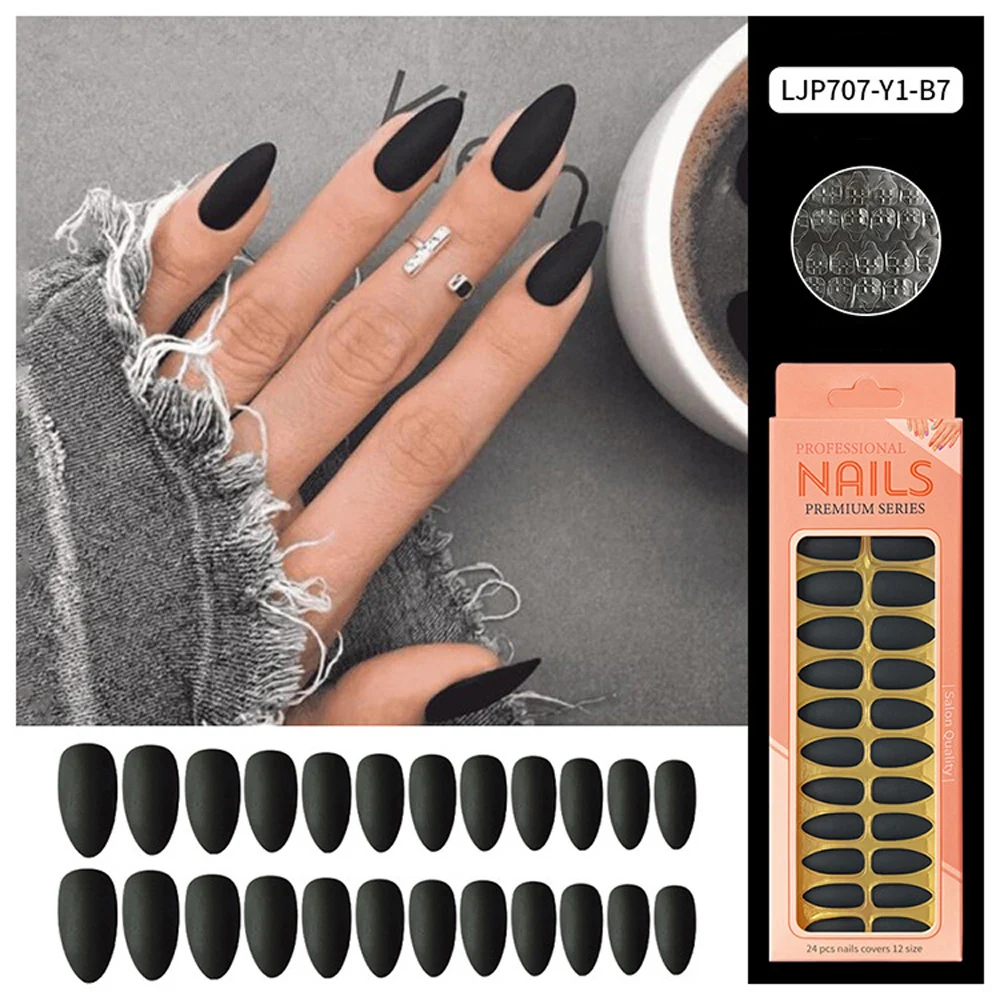 

24pcs/set Press On Almond Matte False Nails Solid Color Designs Long Stiletto Frosted Fake Nails Full Cover Artificial Nail Tips