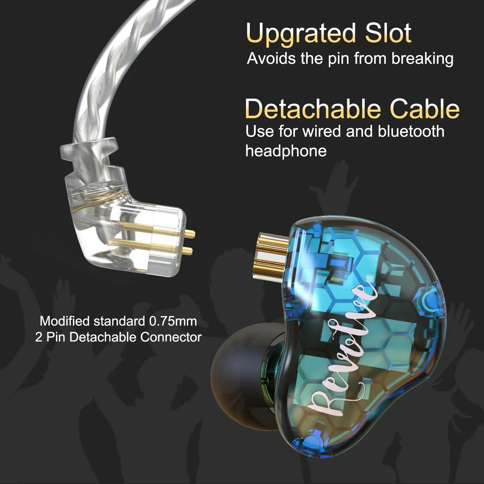 RevoNext RH-216 1DD+2BA IEMs HIFI Wired in Ear Earphones Stereo Balance Adjustment Monitors Headphone for Gaming HiFi Fancier