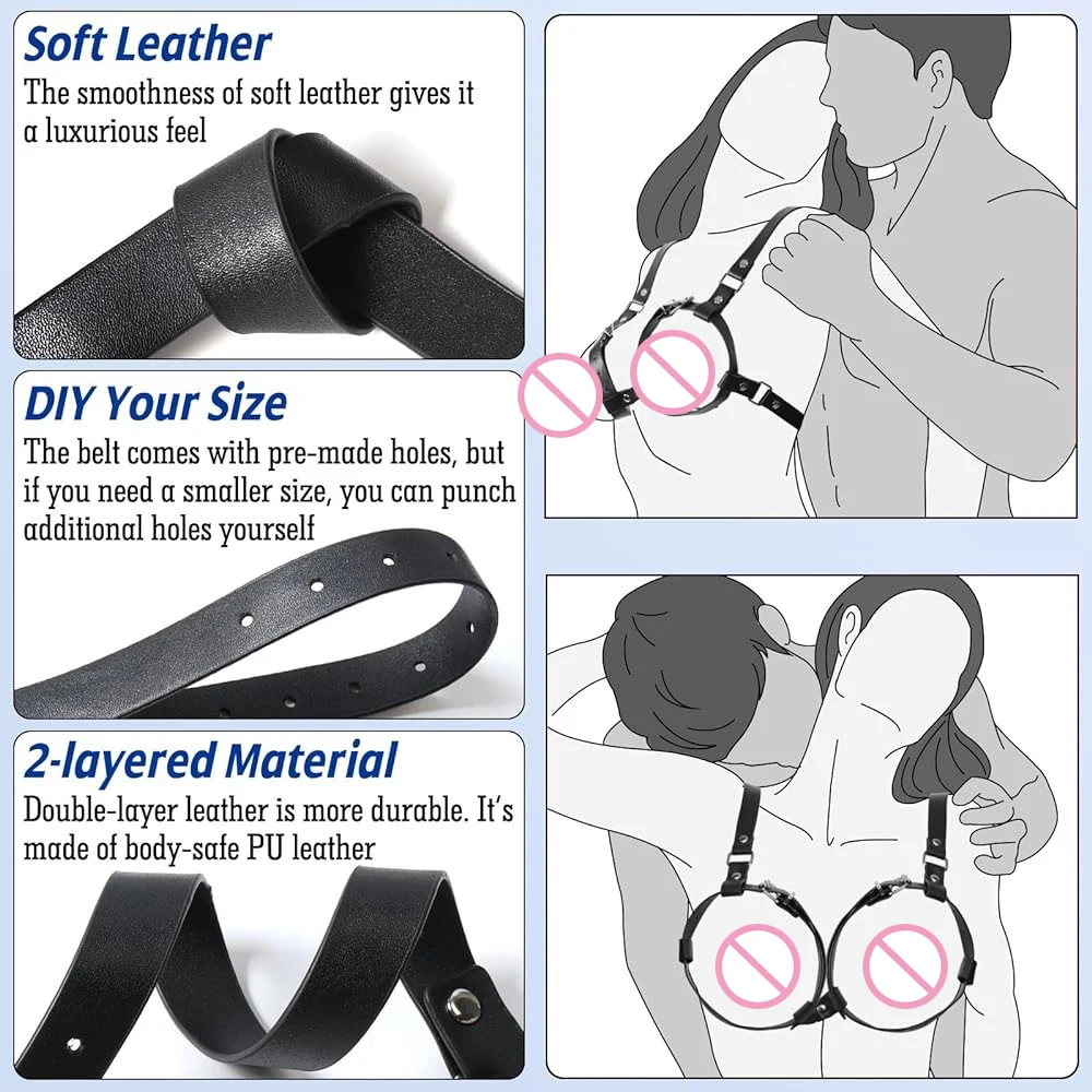Erotic Lingerie Women Sexy Lingerie Adjustable Leather Bra Hollow Out Erotic Breast Exposing Ladies Tops Open Cup Bra Nipple Clamps Gag Ball Sex