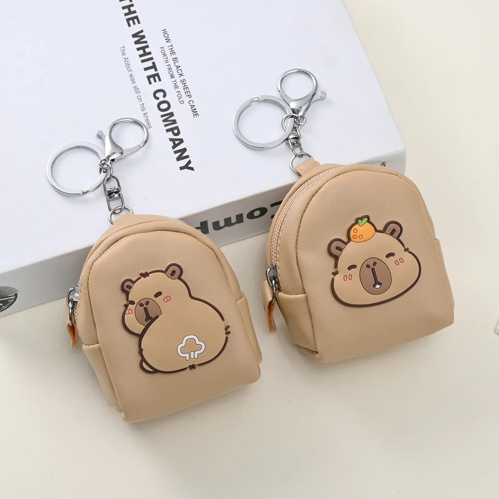 Cute Capybara Schoolbag Shape Coin Purse Girly Portable Lipstick Earphone Large Capacity Storage Bags Keychain Pendants Gifts