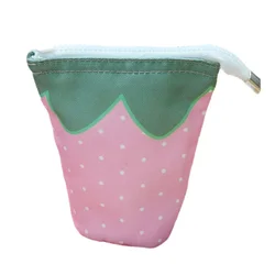 Adorable Foldable Strawberry Pencil Holder with Large Capacity - Cylindrical Stand - Up Cartoon Stationery Case (Excluding pendant)