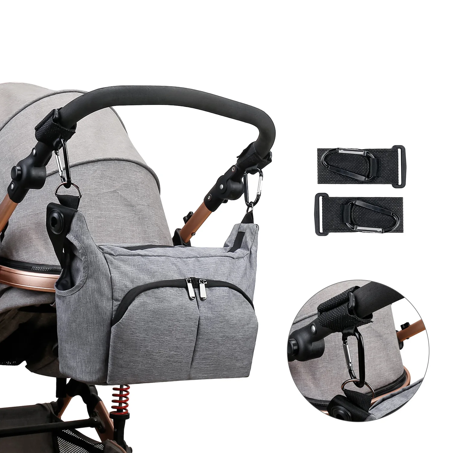 Borsa Portatile Monospalla per Mamme, Borsa Portatile per Passeggino con Coppia di Ganci, Borsa da Viaggio Multifunzionale per Mamma e Bambino - immagine 5