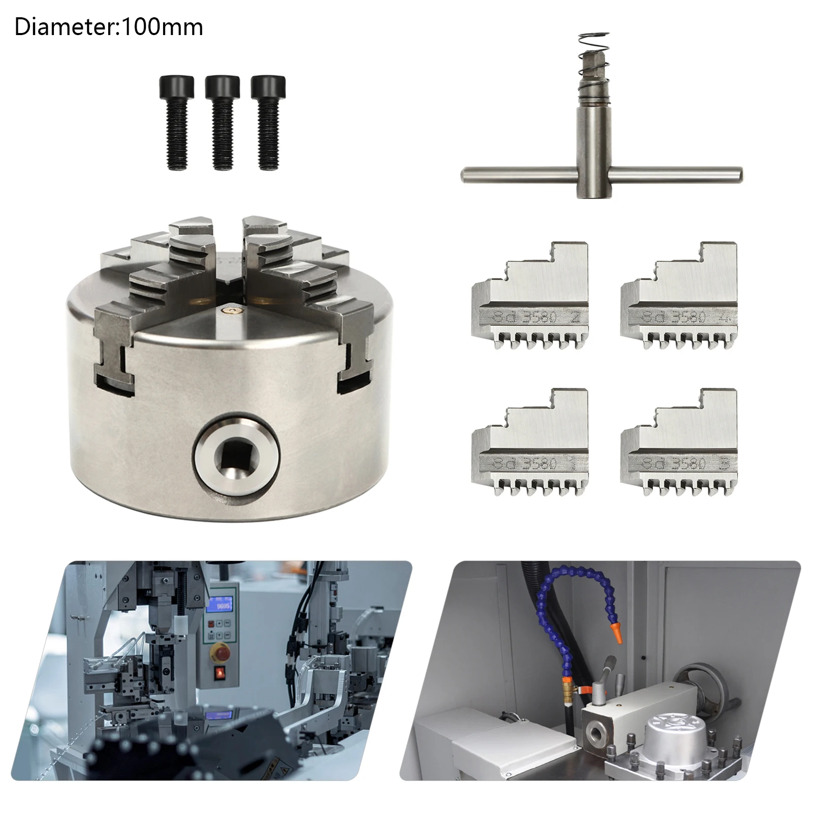 Selbstzentrierendes Drehfutter mit 4 Backen, Drehfutter, Drehfutter-Set, Werkzeugfutter, Präzisionsfutter für CNC-Drehmaschinen, Fräsen – Detail 7