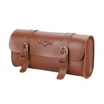 Borsa da manubrio per bici in pelle vintage Borsa per tubo superiore per bici marrone Borsa per attrezzi per bicicletta Custodia per accessori per bicicletta in pelle lucida (marrone chiaro)