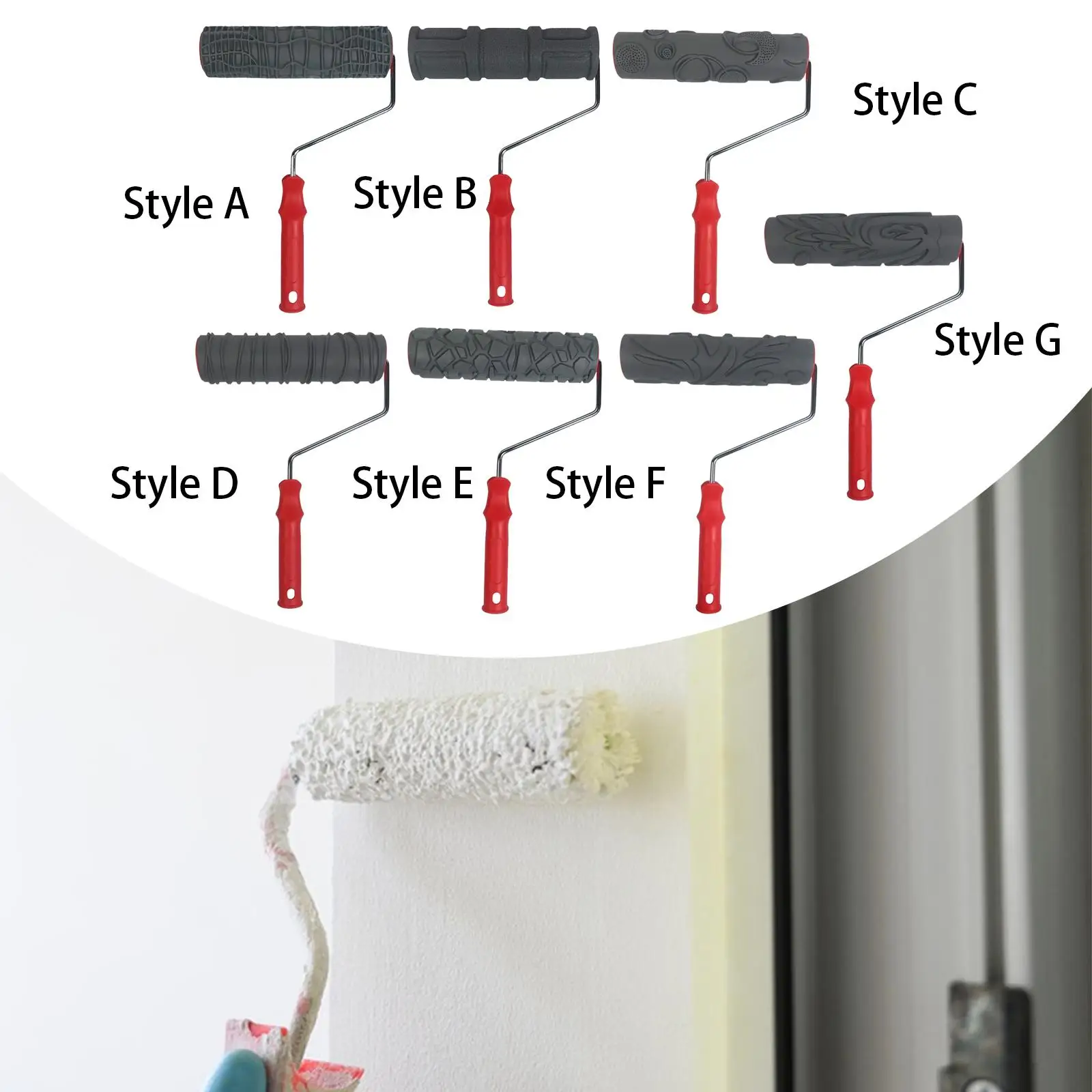 10'' Pattern Paint Roller Lightweight Comfortable Handle Embossing Texture Roller for Household Cupboard Cabinet Wall Furniture