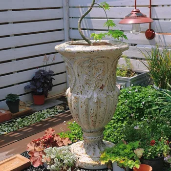 VISIBLE Vintage European Giant Garden Urn Planter, Decorative Cement and Fiber Flower Pot, Make Rust Finished, Wrap Foam Safely 6
