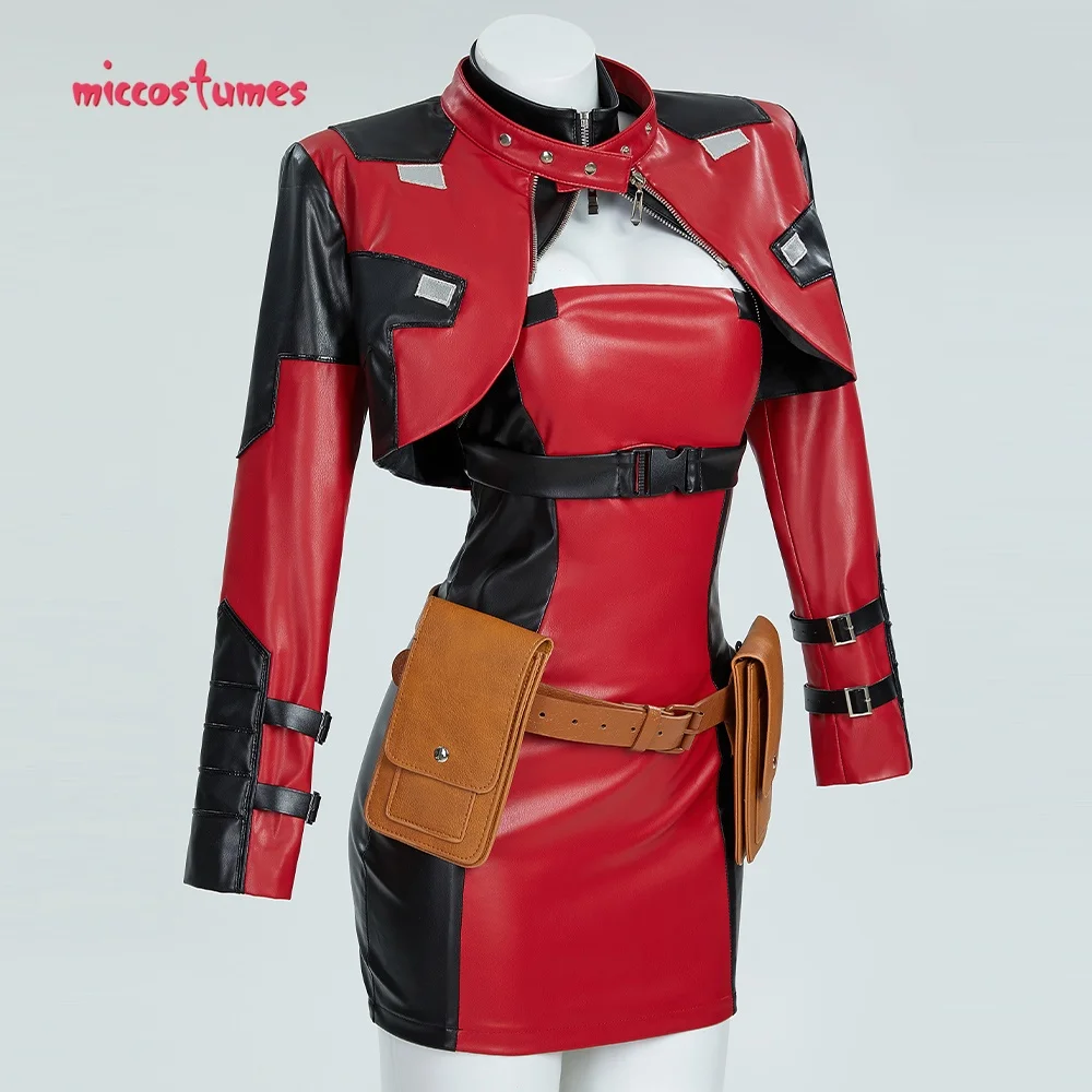 Damen Kostüm Superheld Cosplay Rennanzug Set Kleid und Jacke mit Augenklappe 2