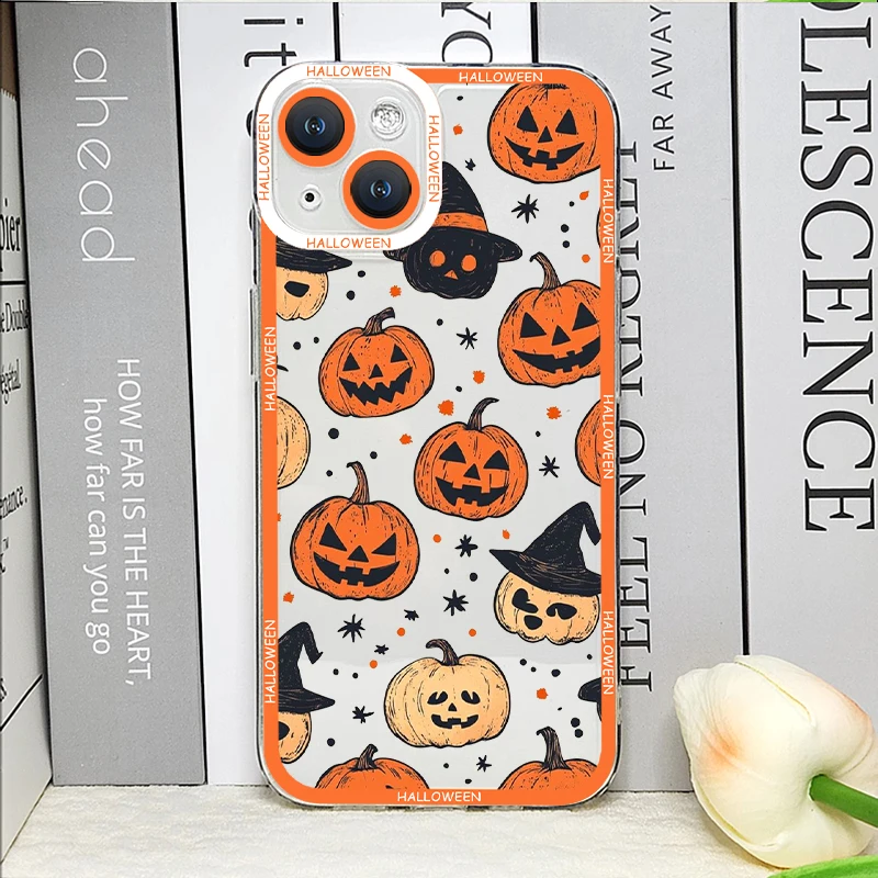 Spooky Cartoon Halloween Pumpkin & Ghost Clear Phone Case - Soft Cover s