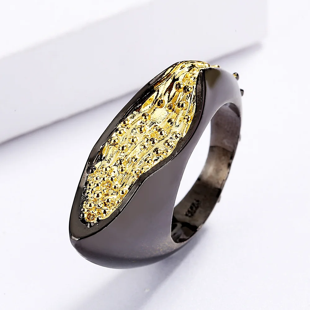 925 Silver Women's Ring Black Gold Two-tone Geometric Simple Ring Irregular Black Gold Jewelry Party Jewelry