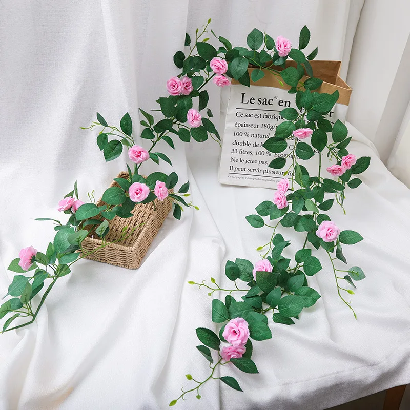 Simulated Rose Vine Decoration Air Conditioning Duct Obstruction Wrapped Wall Decoration