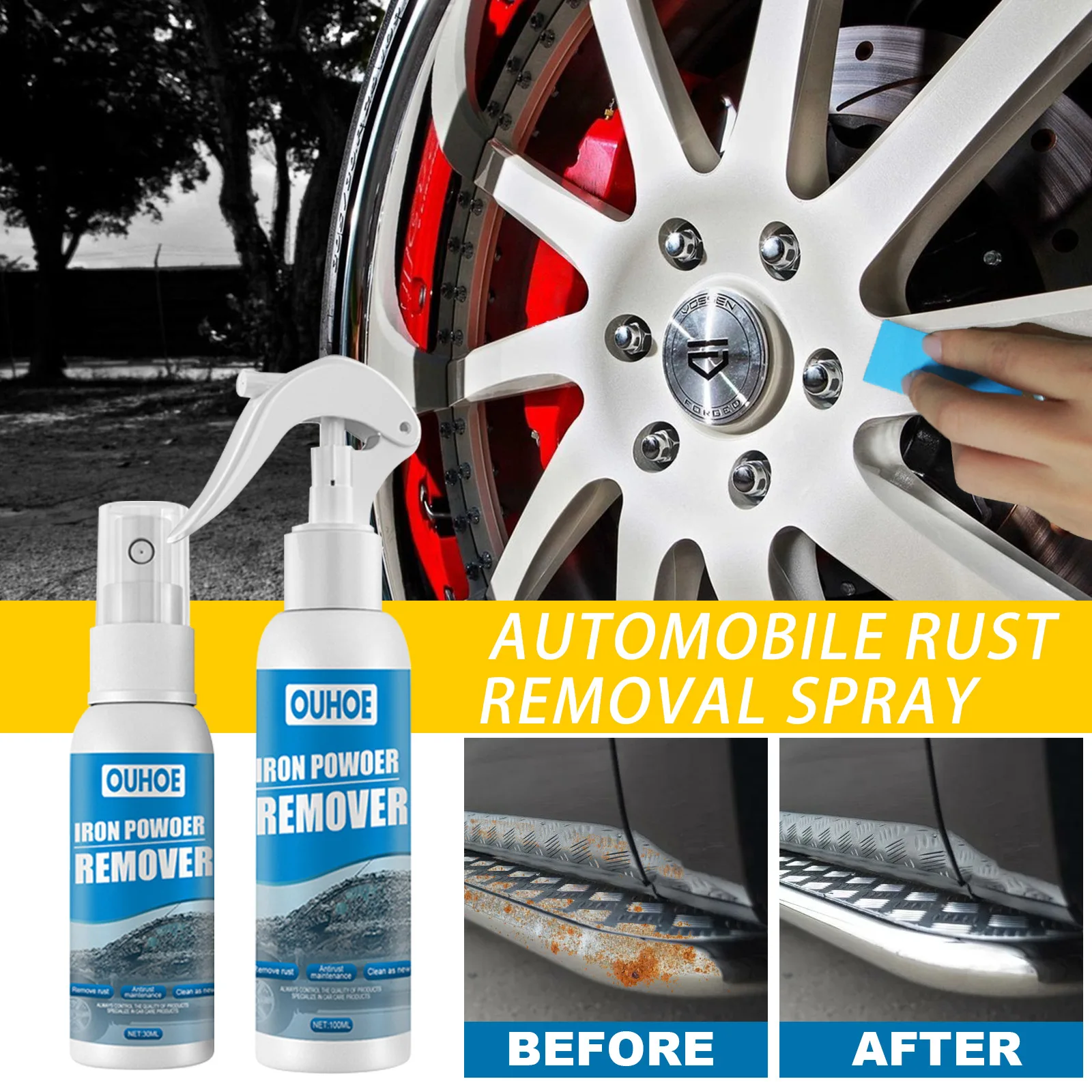 

30/100ml Rust Remover Spray Maintenance Anti Rust Inhibitor Derusting Spray for car wheel, Wheel Rim Brush Rust Cleaner Spray