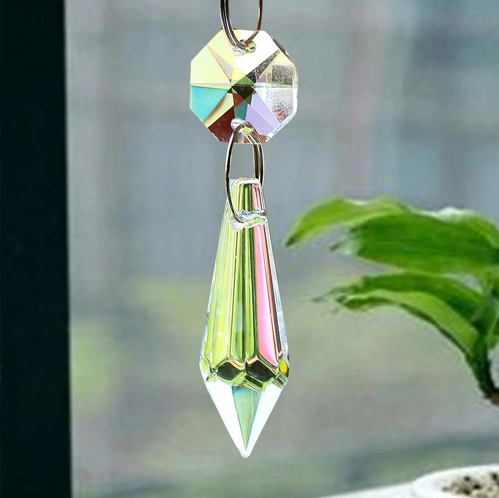 5PC Shiny Clear Pointed Beads Sun Catcher Pendant Octagon Spacer Bead Faceted Prism Glass Crystal Charm Jewelry Dangle Hanging
